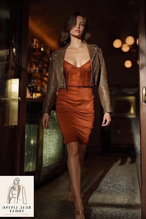 25 Fall Going Out Outfits for Women That Are Trendy, Cute and On Point 11 Slip Dress with a Leather Jacket