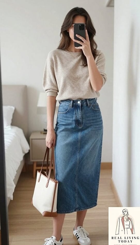 30 Millennial Mom Outfits That Are Seriously Stylish Right Now 24 The Sneaker and Skirt Pairing