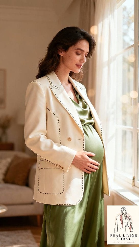 25 Chic Baby Shower Outfits for Guests That Are Totally On-Trend Right Now 6 Soft Blazer Over a Slip Dress