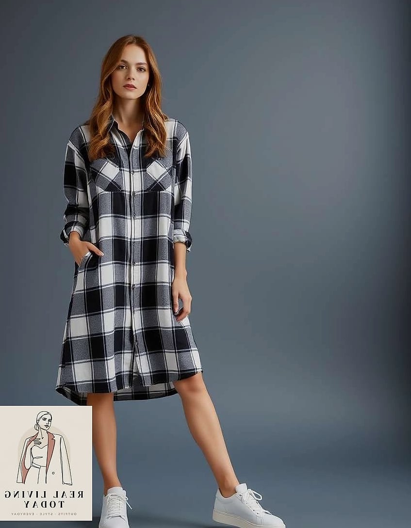Sporty Chic with a Plaid Shirt Tied Around the Waist