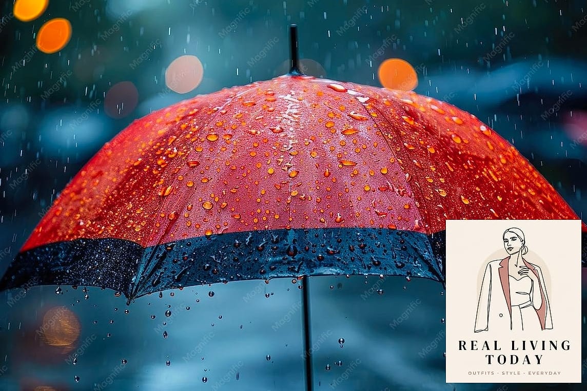 29 Rainy Day Outfit That Actually Look Amazing 26 Statement Umbrella as the Outfit's Focal Point