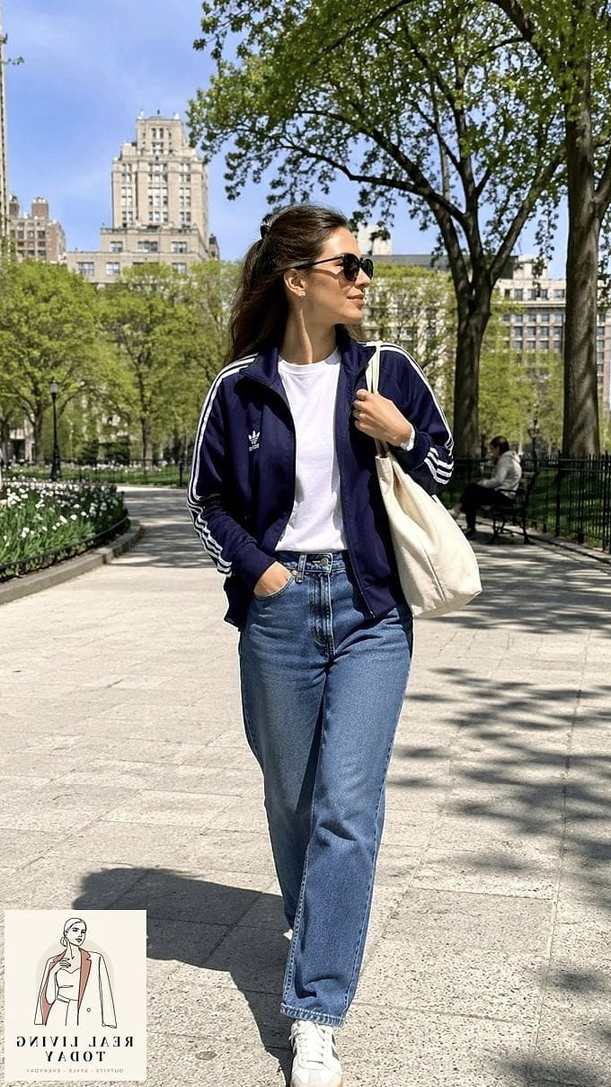 25 Sporty Chic Outfit Ideas That Look Effortlessly Put-Together 7 Straight-Leg Jeans With a Cropped Puffer Vest