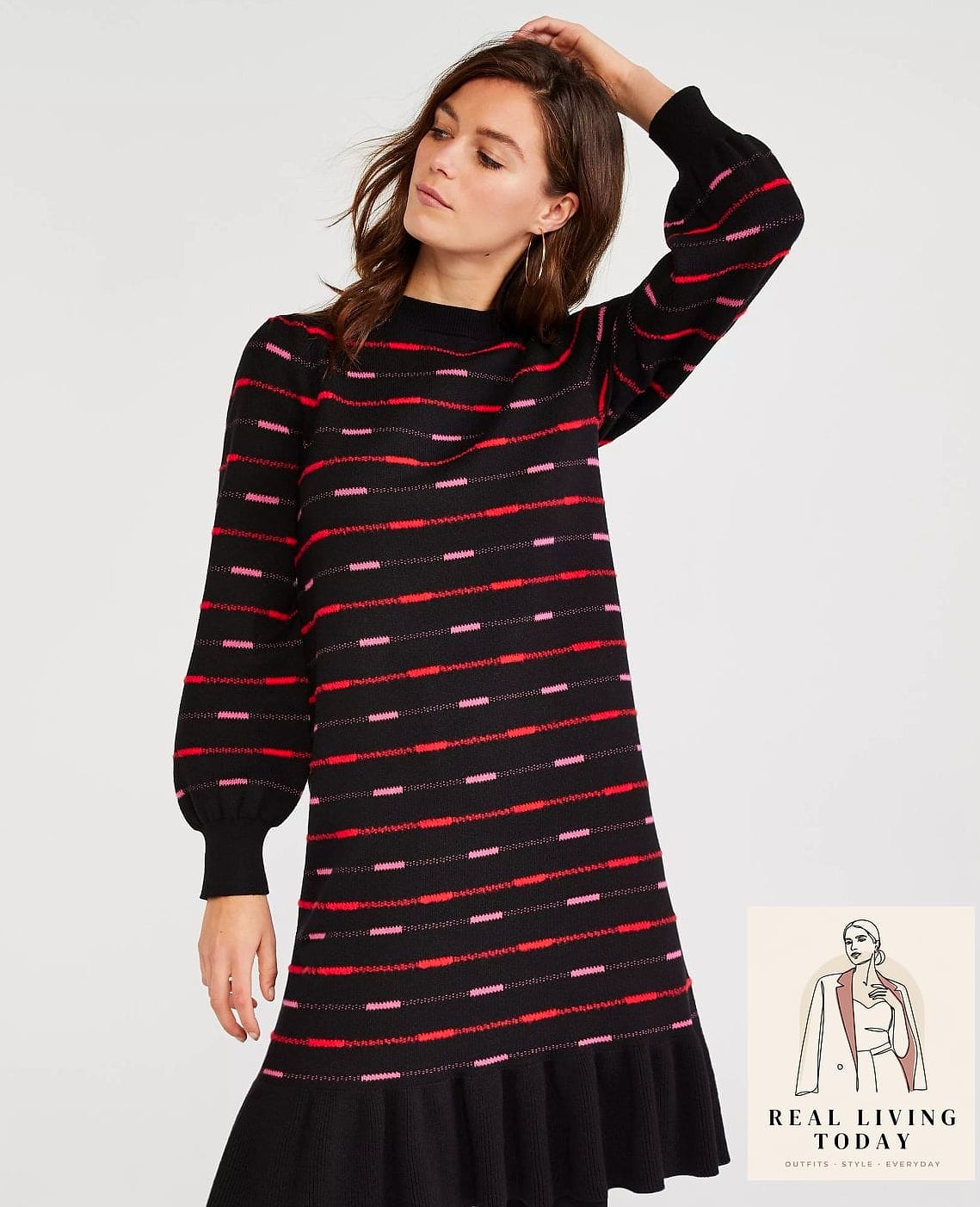 20 Sweater Over Dress That Actually Look Amazing 6 Striped Sweater Over a Shirt Dress