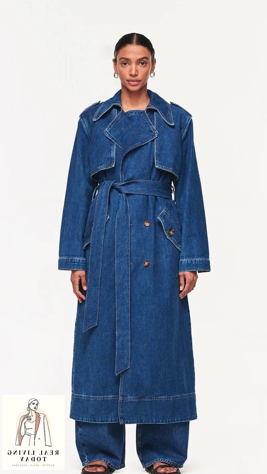 30 Dark Blue Jeans Outfit That Actually Look Amazing 24 Structured Trench Coat Over a Simple Outfit