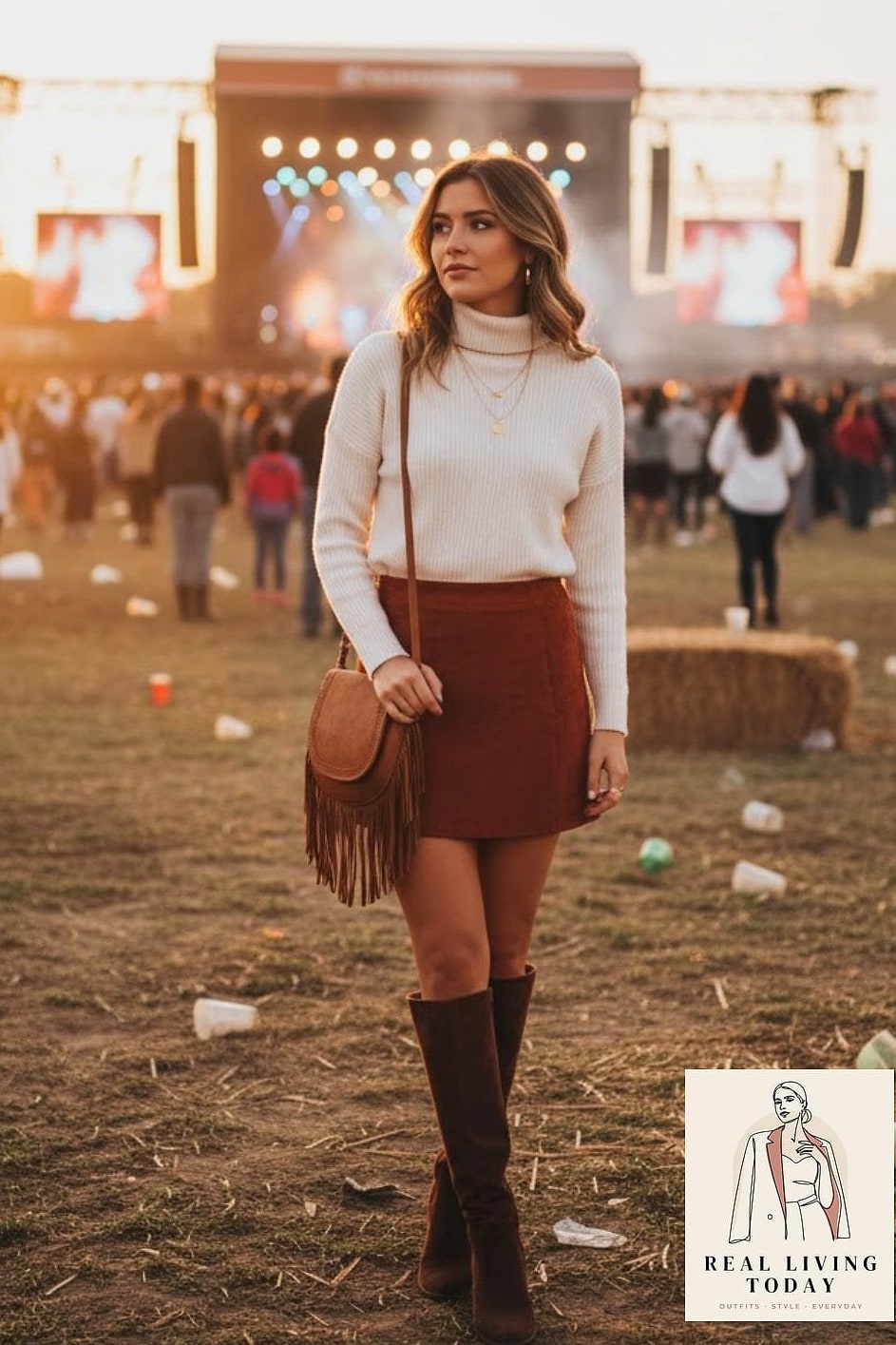 25 Country Concert Outfit Ideas That Are Stylish, Fun and Totally Western 18 Suede Skirt and Turtleneck Combo