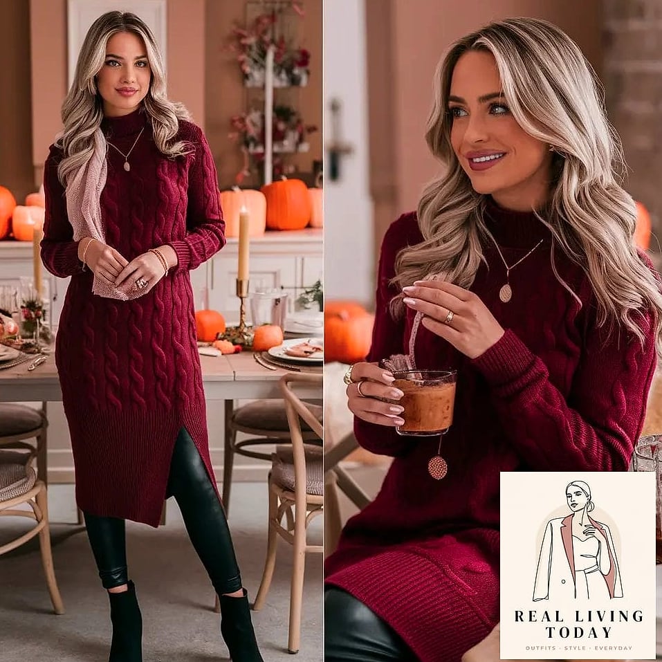 23 Fall Brunch Outfit That Look Effortlessly Chic 18 Sweater Dress and Knee-High Boots