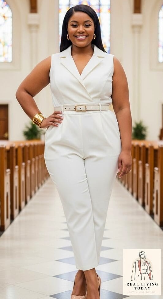 28 Church Outfit That Look Effortlessly Chic 17 A Tailored Jumpsuit in a Neutral Tone