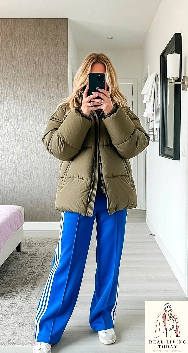 28 Track Pants Outfit You'll Want to Wear on Repeat 10 Track Pants With a Cropped Puffer