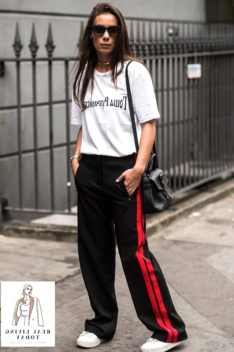 28 Track Pants Outfit You'll Want to Wear on Repeat 14 Track Pants and a Graphic Tee