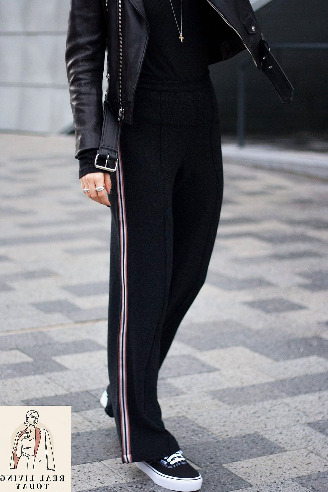 28 Track Pants Outfit You'll Want to Wear on Repeat 15 Track Pants With a Leather Jacket