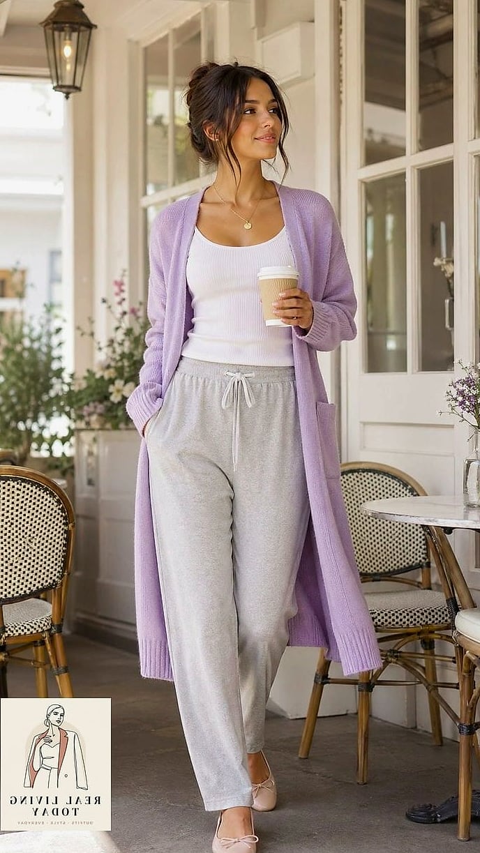 28 Track Pants Outfit You'll Want to Wear on Repeat 23 The Track Pants and Cardigan Pairing