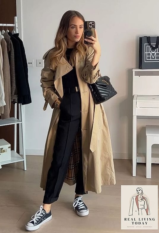 22 Trench Coat Outfit Worth Pinning Immediately 12 Trench Coat Over Athletic Dress