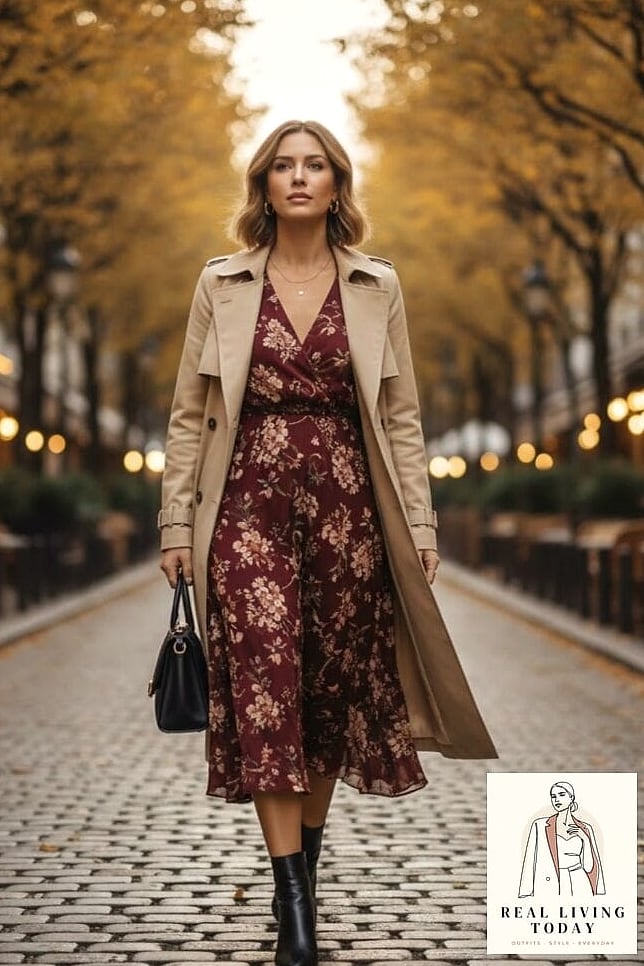 23 Fall Brunch Outfit That Look Effortlessly Chic 19 Trench Coat Over a Slip Skirt Set