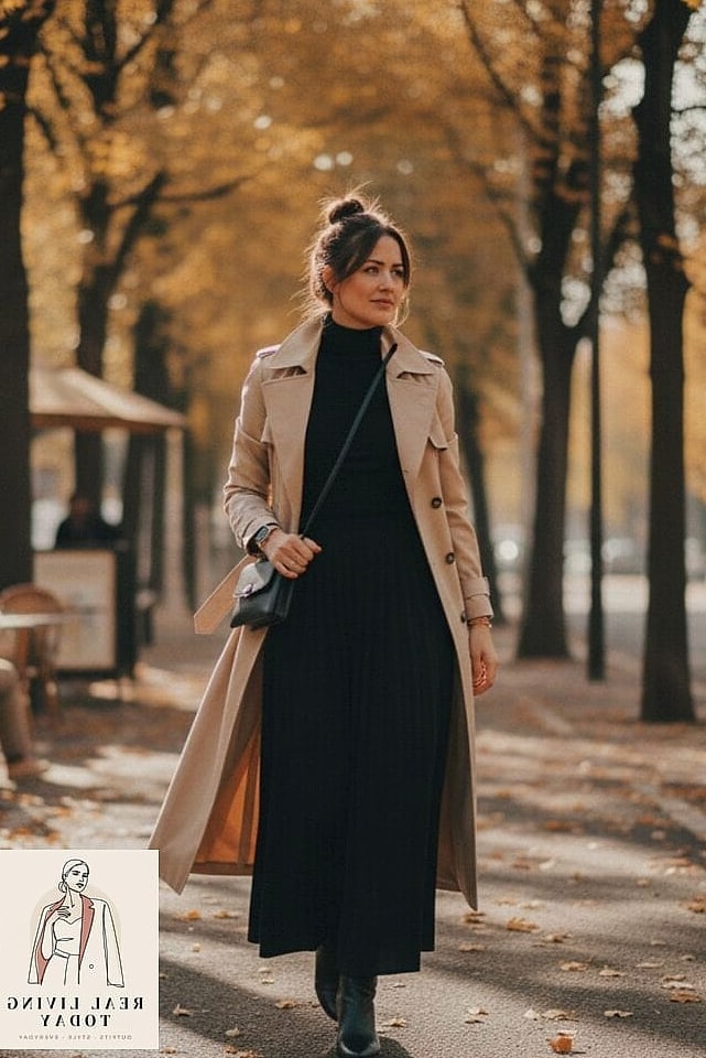 30 Outfits With Black Skirt That Are Seriously Stylish Right Now 22 Trench Coat Over a Black Skirt Set