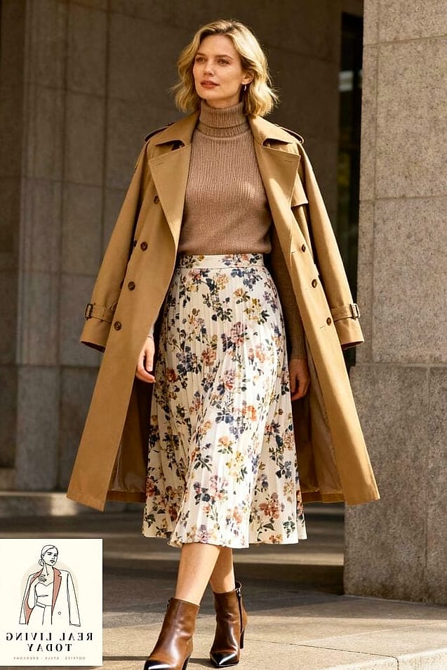 23 Floral Skirt Outfits You'll Want to Wear on Repeat 7 The Turtleneck and Floral Skirt Combo