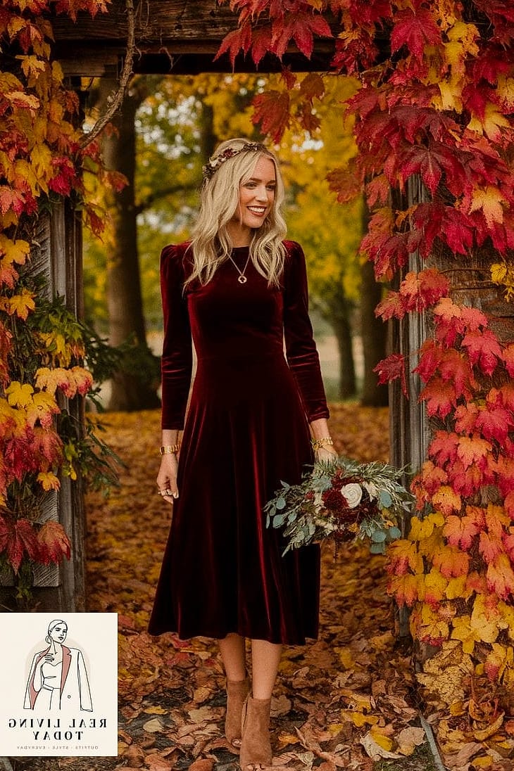 23 Womens Autumn Outfit That Are Going Viral on Pinterest 19 Wedding Guest Wrap Dress with Statement Earrings