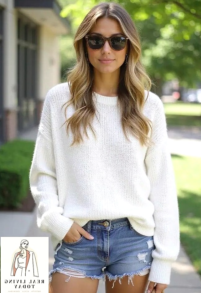 White Shorts with a Cropped Sweater Vest