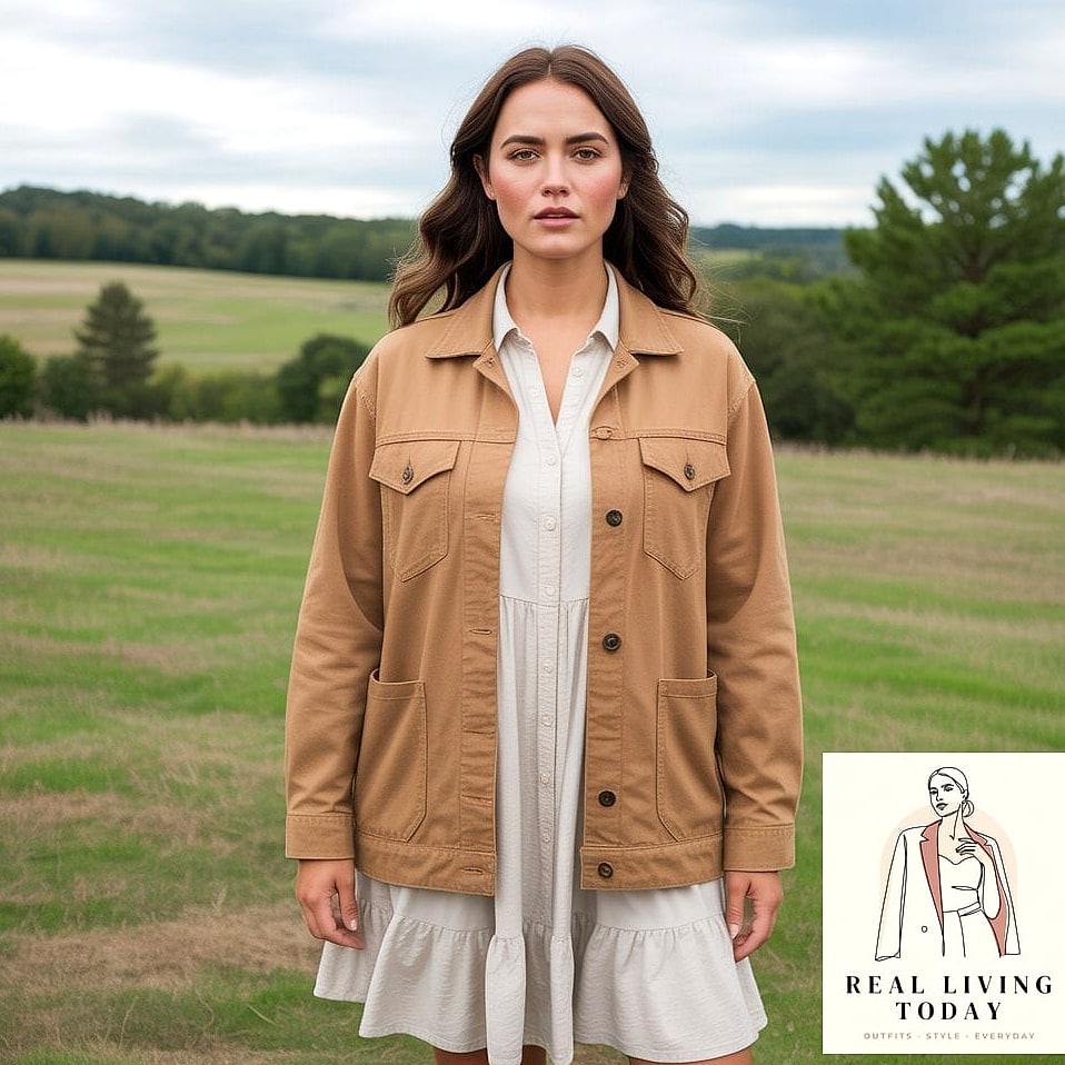 22 Barn Jacket Outfits You'll Want to Wear on Repeat 14 Wrap Dress Under a Barn Jacket
