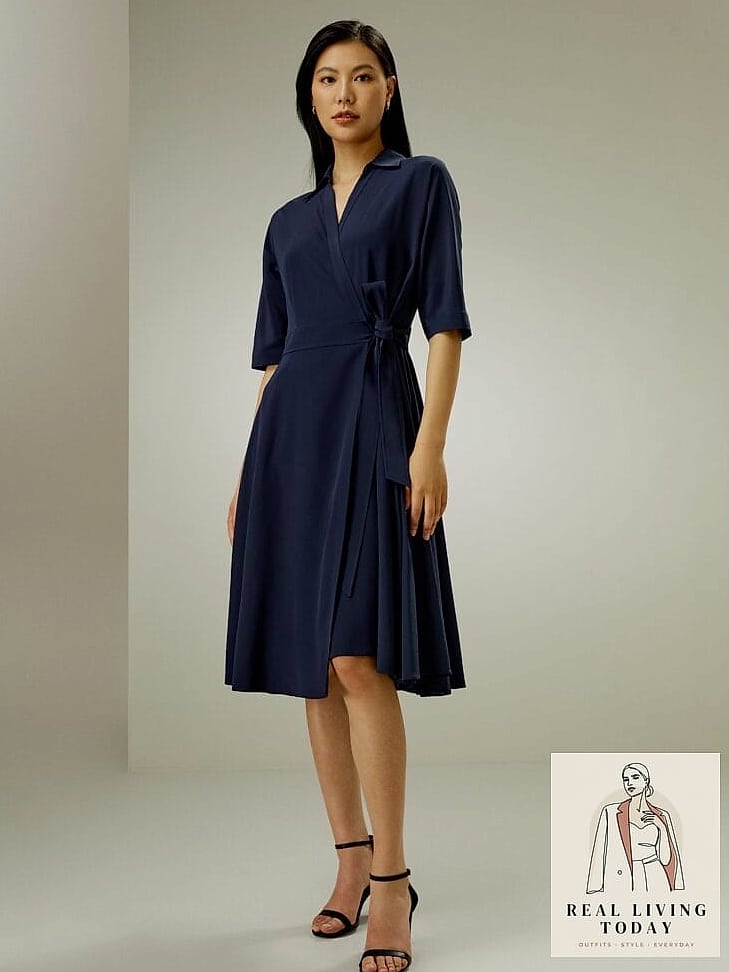 30 Millennial Mom Outfits That Are Seriously Stylish Right Now 15 Wrap Dress and Ankle Boots