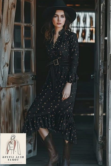 26 Cowboy Boots Outfit Worth Pinning Immediately 9 Wrap Dress and Ankle Boots