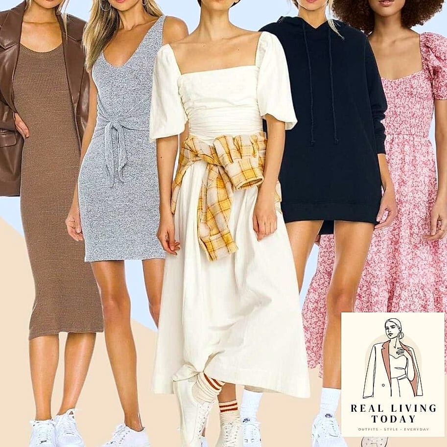 29 Trendy Sneakers Outfit You Need to Know About 12 Wrap Dress with White Leather Sneakers